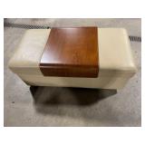 Beige Leatherette Modular Sofa with Walnut Wood Center Table