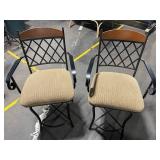 Pair of Black Metal Dining Chairs with Diamond Lattice Back and Wood Top Rails