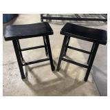 Two Industrial Metal Bar Stools with Wood Seats