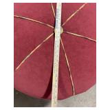 Round Velvet Ottoman with Cross-Lattice Top Straps and Plaid Tapestry Skirt