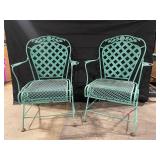 Vintage Metal Lattice Chairs with Floral Crest (Lot of 2)
