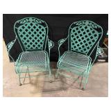 Vintage Metal Lattice Chairs with Floral Crest (Lot of 2)