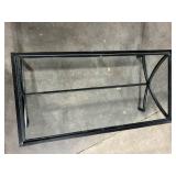 Rectangular Glass Top Coffee Table - Powder-Coated Metal Frame with Curved Legs