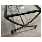 Rectangular Glass Top Coffee Table - Powder-Coated Metal Frame with Curved Legs