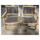 Pair of Vintage Wood-Framed Lounge Chairs with Woven Cord Seats