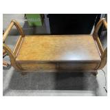 Vintage Wooden Sleigh Bed with Hand-Painted Floral Panels and Carved Details