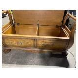 Vintage Wooden Sleigh Bed with Hand-Painted Floral Panels and Carved Details