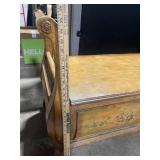 Vintage Wooden Sleigh Bed with Hand-Painted Floral Panels and Carved Details