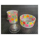 Floral Plastic Tumbler with Lid & Matching Floral Bowl (Lot of 2)