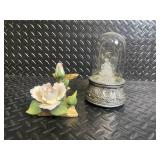 Crystal Angel Figurine Under Glass Dome on Ornate Metal Base