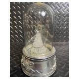 Crystal Angel Figurine Under Glass Dome on Ornate Metal Base