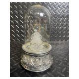 Crystal Angel Figurine Under Glass Dome on Ornate Metal Base