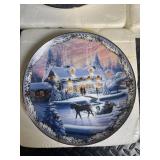 Bradford Exchange Village Plates (Lot of 4) - The Village; The Little Church in the Village; The Village Confectionary; Goodnight Dear Friends
