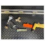 Assorted Tools and Hardware - Long Spirit Level with 3 Vials, Brass Fittings, and Cordless Drill