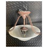 Vintage Bronze Pendant Light with Frosted Glass Bowl Shade Rope Suspension