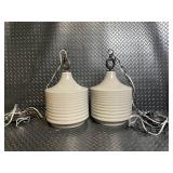 Pair of Ceramic Bell Pendant Lights with Metal Hardware
