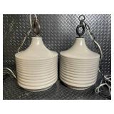 Pair of Ceramic Bell Pendant Lights with Metal Hardware