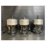 Three Mason Jar Pendant Lights - Industrial Glass Jars with Metal Tops