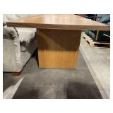 Oak Veneer Desk with Center Pedestal and End Panels
