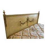 LLB - Vintage Wooden Neoclassical-Style Antique Queen Bed Headboard and Footboard with Rails