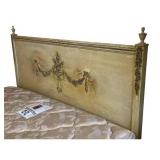 LLB - Vintage Wooden Neoclassical-Style Antique Queen Bed Headboard and Footboard with Rails