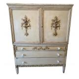 LLB - Antique Neoclassical Style Armoire with Carved Floral Details