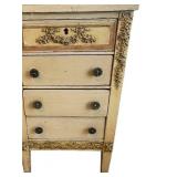 LLB - Antique Neoclassical Style Armoire with Carved Floral Details Vanity Set with Triple Mirror, Pair of Pedestals & Cane Bench