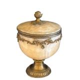 MB - Vintage French-Style Hand-Carved Onyx Marble Urn - Gilt Bronze Details