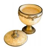 MB - Vintage French-Style Hand-Carved Onyx Marble Urn - Gilt Bronze Details