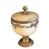MB - Vintage French-Style Hand-Carved Onyx Marble Urn - Gilt Bronze Details