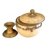 MB - Vintage French-Style Hand-Carved Onyx Marble Urn - Gilt Bronze Details