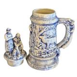 MB - Delft-Style Ceramic Ewer with Lid - 3 Figure Group