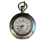 MB - Antique Pocket Watch with Chain and Engraved Case