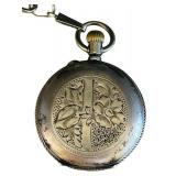 MB - Antique Pocket Watch with Chain and Engraved Case