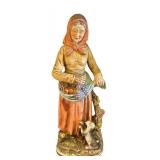 MB - Vintage 15 in Ceramic Figurine - Woman in Shawl with Grapes Basket