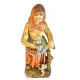 MB - Vintage 15 in Ceramic Figurine - Woman in Shawl with Grapes Basket