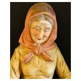 MB - Vintage 15 in Ceramic Figurine - Woman in Shawl with Grapes Basket