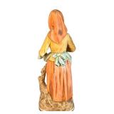 MB - Vintage 15 in Ceramic Figurine - Woman in Shawl with Grapes Basket