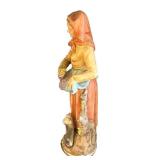 MB - Vintage 15 in Ceramic Figurine - Woman in Shawl with Grapes Basket