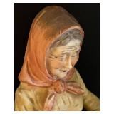 MB - Vintage 15 in Ceramic Figurine - Woman in Shawl with Grapes Basket