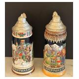 MB - Schmidt Design Limited Edition Christmas 1972 German Bavarian Flip Top Beer Stein Pair