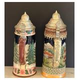 MB - Schmidt Design Limited Edition Christmas 1972 German Bavarian Flip Top Beer Stein Pair