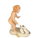 MB - Vintage Gerold Porzellan Bavaria Child with Ducks Figurine