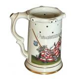 MB - Antique German Porcelian Puzzle Beer Stein, Porcelain Trick Stein with Holes