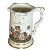 MB - Antique German Porcelian Puzzle Beer Stein, Porcelain Trick Stein with Holes