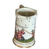 MB - Antique German Porcelian Puzzle Beer Stein, Porcelain Trick Stein with Holes