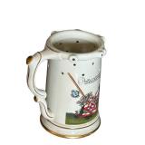 MB - Antique German Porcelian Puzzle Beer Stein, Porcelain Trick Stein with Holes