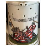 MB - Antique German Porcelian Puzzle Beer Stein, Porcelain Trick Stein with Holes