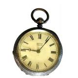 MB - Pocket Watch - 1.5 in Diameter, Roman Numeral Dial, Engraved Case