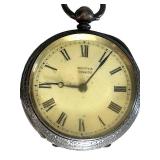 MB - Pocket Watch - 1.5 in Diameter, Roman Numeral Dial, Engraved Case